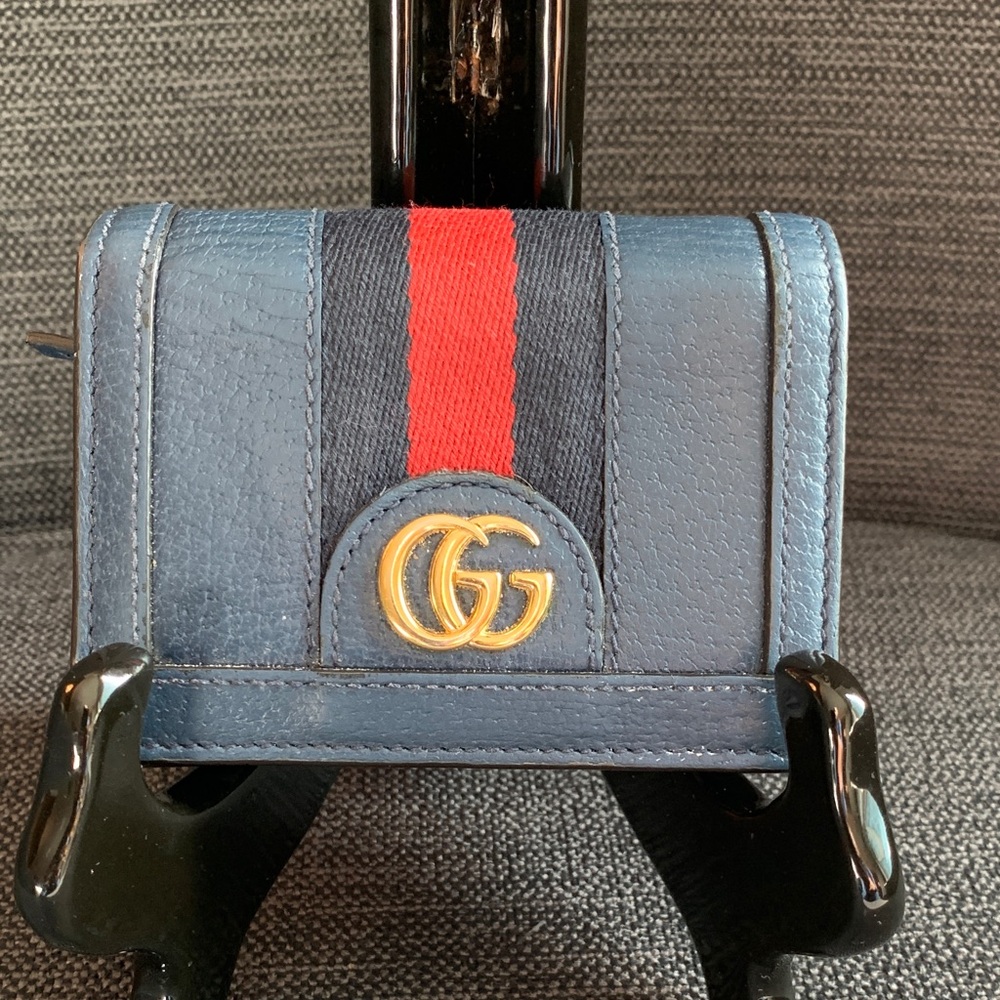 💙❤️Beautiful Navy Blue and Red Gucci Ophidia Leather Wallet with Gold Accent💙❤️